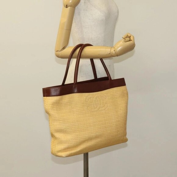 CHANEL Tote Bag Raffia Leather Beige Brown gold - Picture 13 of 15